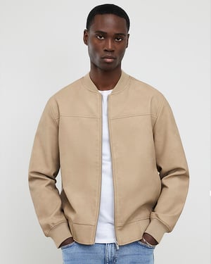 River Island Mens Bomber Jacket Beige Faux Leather Long Sleeve