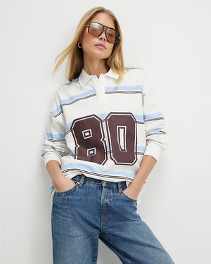 River Island Womens Sweatshirt Blue Long Sleeve Stripe Number