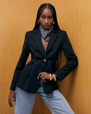 River Island Womens Blazer Black Long Sleeve Cinched Waist Button