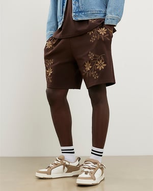 River Island Mens Shorts Brown Regular Fit Floral Drawstring