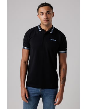 Black Regular Fit Cotton Button Polo Shirt With Stripe Detail