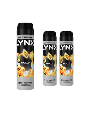 Lynx XL Gold Spray Anti-perspirant Deo AntiWhite Marks 72H Protection 200ml, 3Pk
