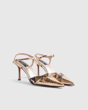 River Island Womens Court Shoes Rose Gold Cut Out Heels Pointed Toe