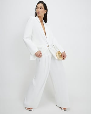 River Island Womens Wide Leg Trousers White Zip & Hook Pleated