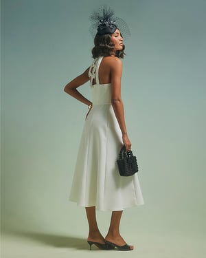 River Island Womens Midi Dress White Premium Bow Back Round Neck Zip