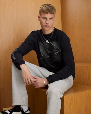 River Island Mens T-Shirt Black Athletisme Dept Double Layered