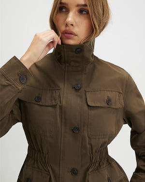 River Island Womens Jacket Khaki Utility Funnel Long Sleeve