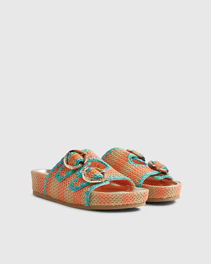 River Island Womens Sandals Orange Striped Footbed Buckle