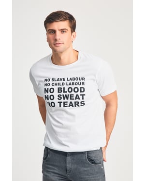 White Organic Cotton Crew Neck Short Sleeve Graphic Print T-Shirt