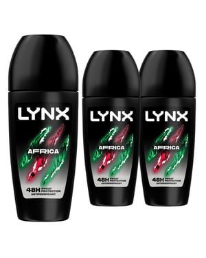 Lynx Africa Anti Perspirant Roll On 48 Hours Anti Sweat Protection 50ml, 3 Pack