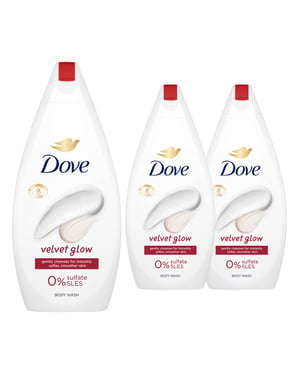 Dove Velvet Glow Body Wash 0% Sulfate SLES for Soft & Smoother Skin 450ml, 3pk
