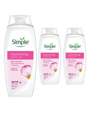 Simple Kind To Skin Nourishing Shower Cream With Gentle Formulation 450ml, 3 Pk