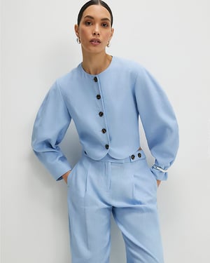 River Island Womens Jacket Blue Linen Blend Balloon Sleeve