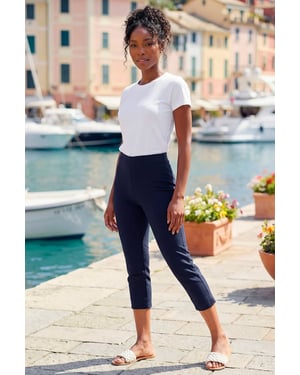 Gingham Elastic Waist Stretch Cropped Trouser