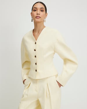 River Island Womens Jacket Yellow Linen Look Cocoon Sleeve Seamed