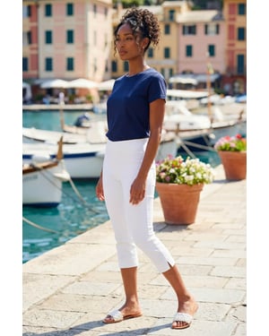 Gingham Elastic Waist Stretch Cropped Trouser