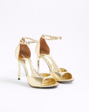 River Island Womens Heels Gold Closed Back Open Toe Stiletto Shoes