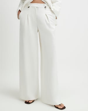 River Island Womens Wide Leg Trousers White Linen Look Pleated