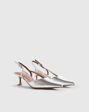 River Island Womens Slingback Court Shoes Silver Low Buckle Heels