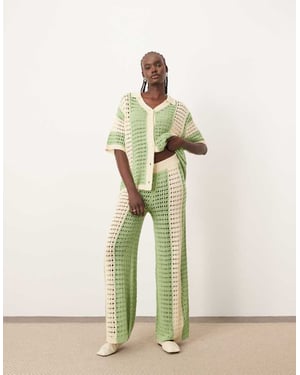 ARRANGE knitted vertical stripe wide leg trouser co-ord in green