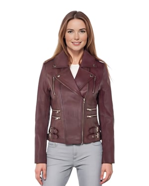 Dames leren bordeauxrode Brando bikerjack - Constantia