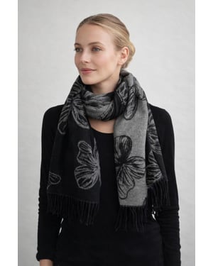 Butterfly Printed Cashmere Scarf with Tassels