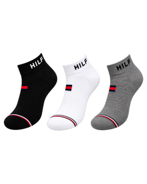 Tommy Hilfiger Mens Ankle Socks 3 Pack Flag Embroidery Stretchy Trainer Socks