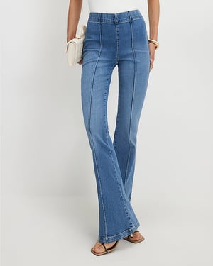 River Island Womens Flared Jeans Blue High Rise Pull On