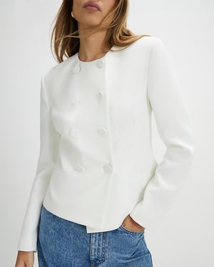 River Island Womens Blazer White Long Sleeve Short Cape Round Neck