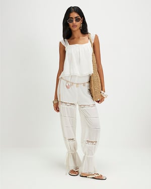River Island Womens Jumpsuit Cream Cotton Blend Lace Insert Sleeveless
