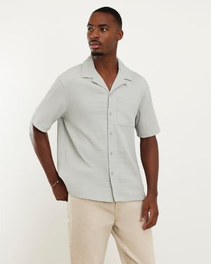 River Island Mens Shirt Grey Regular Fit Textured Short Sleeve