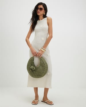 River Island Womens Midi Dress White Sleeveless 3D Flower Round Neck