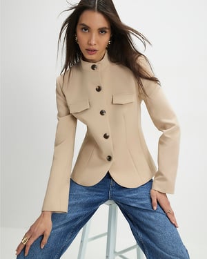 River Island Womens Jacket Beige Pocket Detail Structured Button