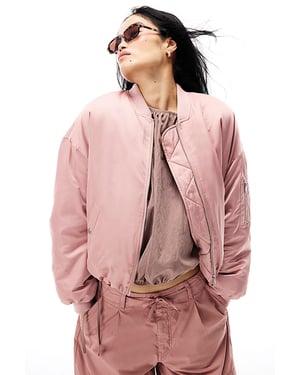River Island Womens Bomber Jacket Pink Oversized Ruched Hem
