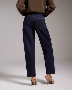 River Island Womens Barrel Leg Jeans Blue Button Zip
