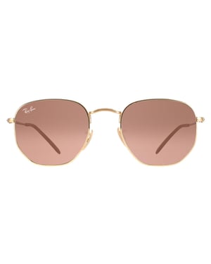 Ray-Ban Square Unisex Polished Gold Brown Gradient Hexagonal RB3548N