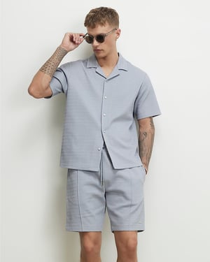 River Island Mens Shirt Blue Regular Fit Triangle Jacquard Collared