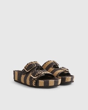 River Island Womens Sandals Brown Stripe Raffia Footbed