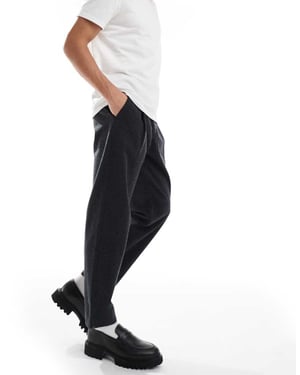 Jack & Jones bred tapered passform bomullstwill smart byxor i svart