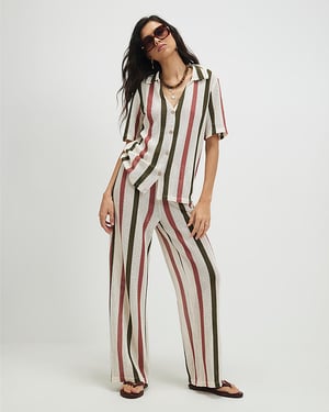 River Island Womens Trousers Cream Crochet Stripe