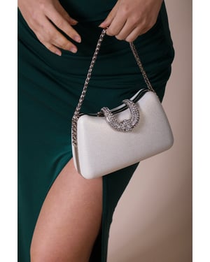 Shimmer Grab Bag with Double Chain Strap Silver