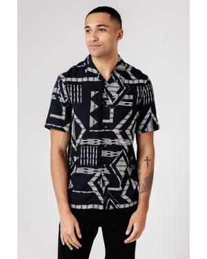 Black Tribal Print Short Sleeve Shirt