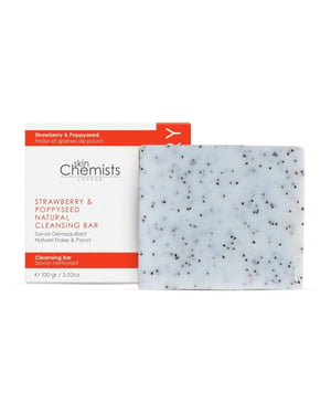skinChemists Strawberry & Anti-Ageing Poppy Seed Cleansing Bar 100g for Fine Lines, Wrinkles, Dullness