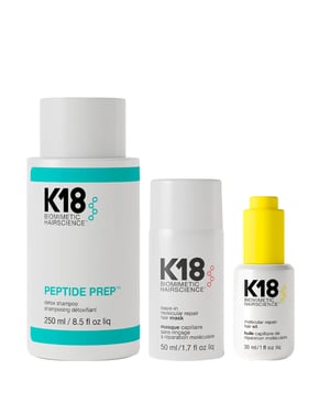 K18 Peptide Prep Detox Shampoo 250ml, Leave-in Molecular Repair Hair Mask 50ml And Molecular Repair Hair Oil 30ml Pack