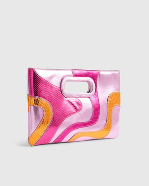 River Island Womens Clutch Bag Pink Swirl Panel Terry De Havilland
