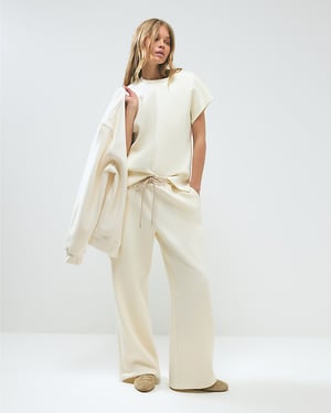 River Island Womens Joggers Cream Premium Twill Fabric Wide Leg