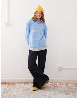 Prohibited long sleeve polo shirt in blue