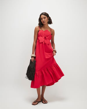 River Island Womens Maxi Dress Red 3D Flower Sleeveless Tiered Hem