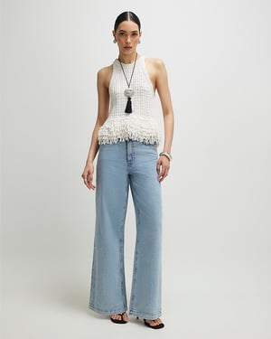 River Island Womens Wide Leg Jeans Blue 5 Pocket Denim