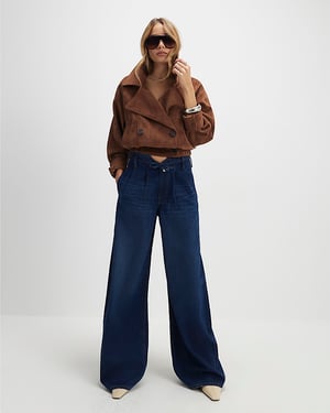 River Island Womens Wide Leg Jeans Blue High Waisted Tie Detail